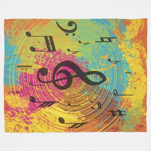 Heldere Muzieknoten op de explosie van kleur Fleece Deken (Voorkant (Horizontaal))