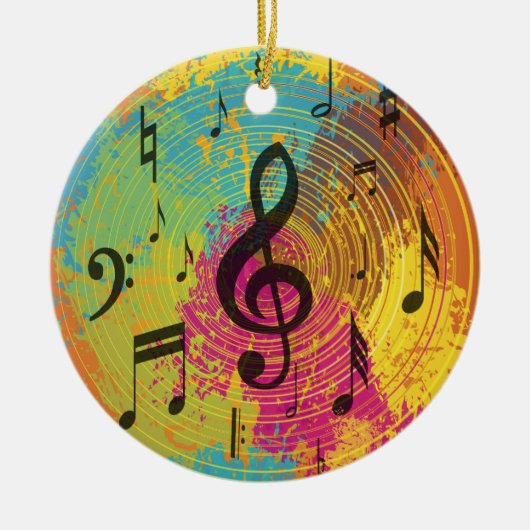 Heldere Muzieknoten op de explosie van kleur Keramisch Ornament (Voorkant)