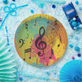 Heldere Muzieknoten op de explosie van kleur Papieren Bordje (Feest)