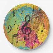 Heldere Muzieknoten op de explosie van kleur Papieren Bordje (Voorkant)