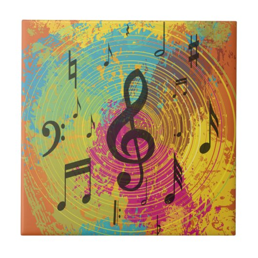 Heldere Muzieknoten op de explosie van kleur Tegeltje (Voorkant)