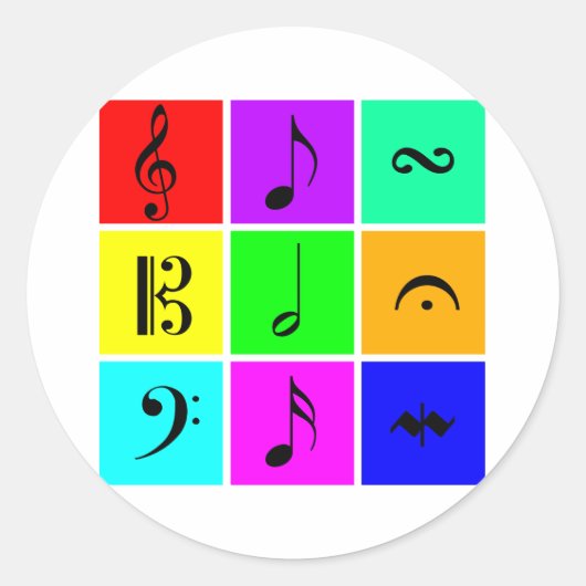 heldere muzieksymbolen ronde sticker (Voorkant)