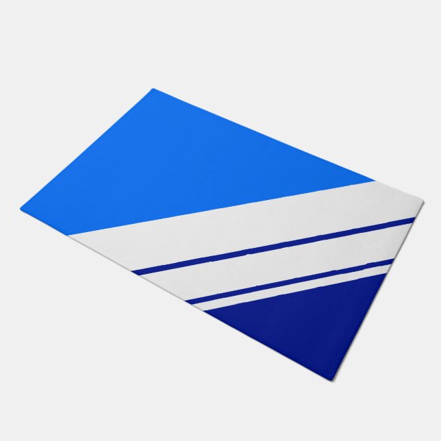 Heldere Nautical Blues Sportieve Witte Racing Stri Deurmat (Schuin)