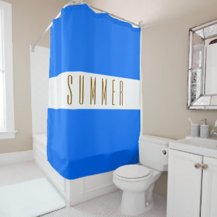 Heldere Nautisch Blauw Witte Strepen ZOMER Tekst Douchegordijn
