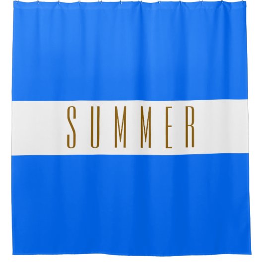 Heldere Nautisch Blauw Witte Strepen ZOMER Tekst Douchegordijn (Voorkant)
