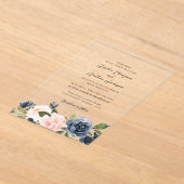 Heldere Navy Blush Bloemachtige Bruiloft Acryl Uitnodigingen (Laagn)