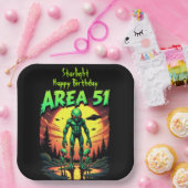 Heldere Neon Aliens Watch Area 51 Papieren Bordje (Feest)