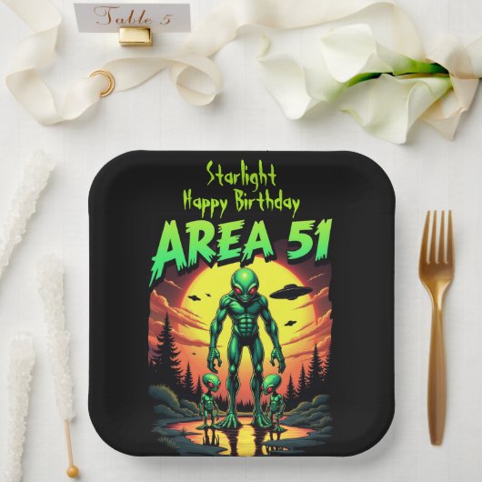 Heldere Neon Aliens Watch Area 51 Papieren Bordje (Huwelijk)