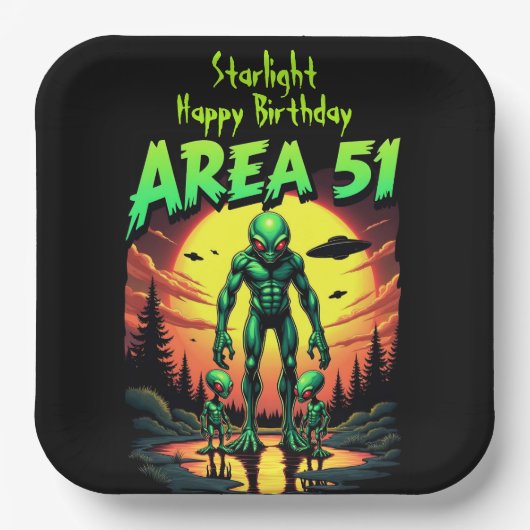 Heldere Neon Aliens Watch Area 51 Papieren Bordje (Voorkant)