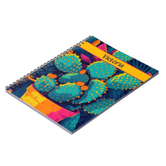 Heldere Neon Cactus Levendige Zuidwest Illustratie Notitieboek (Linkerzijde)