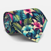 Heldere Neon Floral Burst in een tropische omgevin Stropdas (Opgerold)
