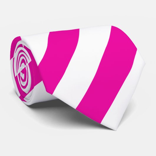 Heldere Neon Hot Pink en White Stripe Necktie Stropdas (Opgerold)