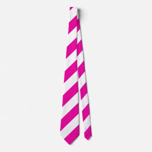 Heldere Neon Hot Pink en Witte Striped Necktie Stropdas (Voorkant)