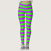 Heldere Neon Paarse en Groene Horizontale Gestreep Leggings (Voorkant)