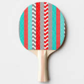 Heldere Neon Red en Blauwgroen Geo Stripes Tafeltennisbatje (Achterkant)