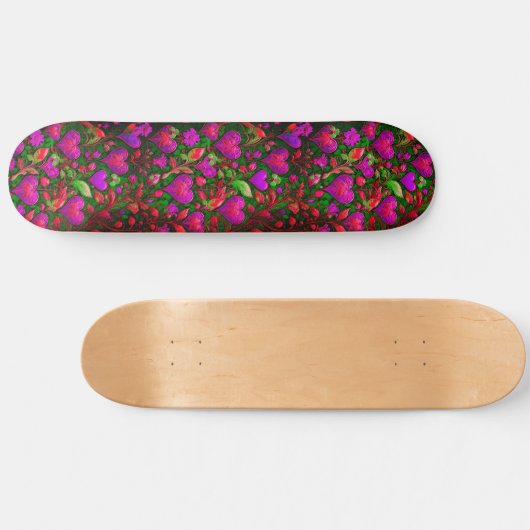 Heldere Neon Roze Harten en Groene Bloemen Persoonlijk Skateboard (Horizontaal)