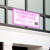 Heldere Neon Roze Wit Community Yard Sale Banner (Buitenkant Gebouw)