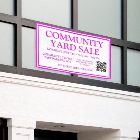 Heldere Neon Roze Wit Community Yard Sale Banner (Buitenkant Gebouw)