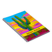 Heldere Neon Saguaro Cactus Sunset Desert Scene Notitieboek (Rechterzijde)