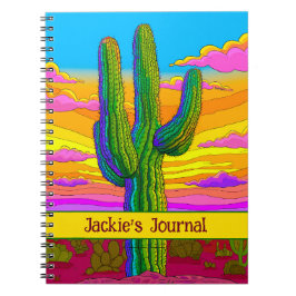 Heldere Neon Saguaro Cactus Sunset Desert Scene Notitieboek