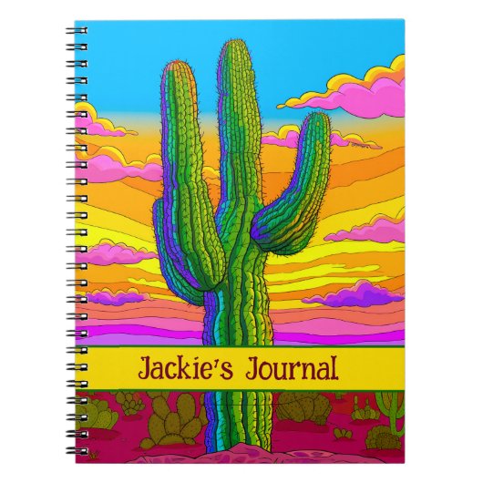 Heldere Neon Saguaro Cactus Sunset Desert Scene Notitieboek (Voorkant)