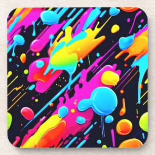 Heldere Neon Splashes in Abstracte kunst Bier Onderzetter