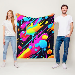 Heldere Neon Splashes in Abstracte kunst Fleece Deken