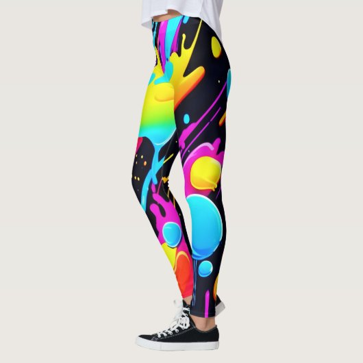 Heldere Neon Splashes in Abstracte kunst Leggings (Links)