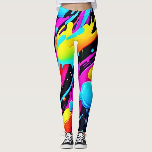 Heldere Neon Splashes in Abstracte kunst Leggings (Voorkant)