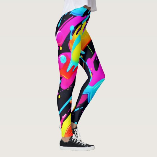 Heldere Neon Splashes in Abstracte kunst Leggings (Rechts)