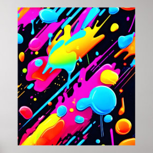 Heldere Neon Splashes in Abstracte kunst Poster