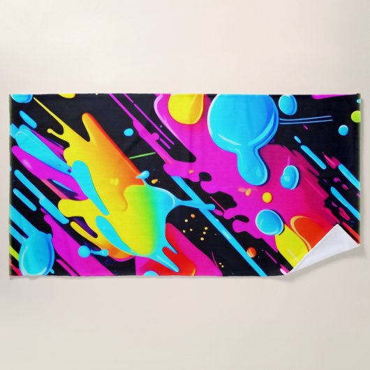 Heldere Neon Splashes in Abstracte kunst Strandlaken (Voorkant)