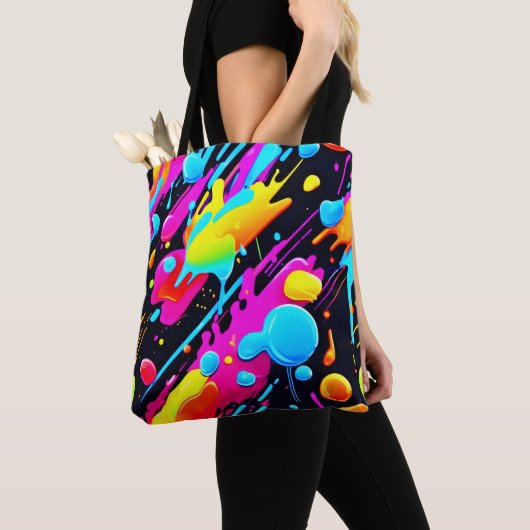 Heldere Neon Splashes in Abstracte kunst Tote Bag (Dichtbij)