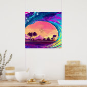 Heldere neonslingergolf met handpalmen poster (Keuken)