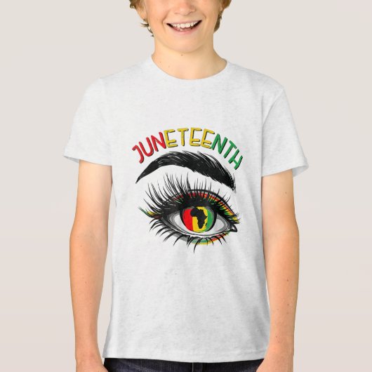 Heldere ogen Juneteenth Eye Afro-Amerikaanse vrouw Tri-Blend Shirt (Voorkant)