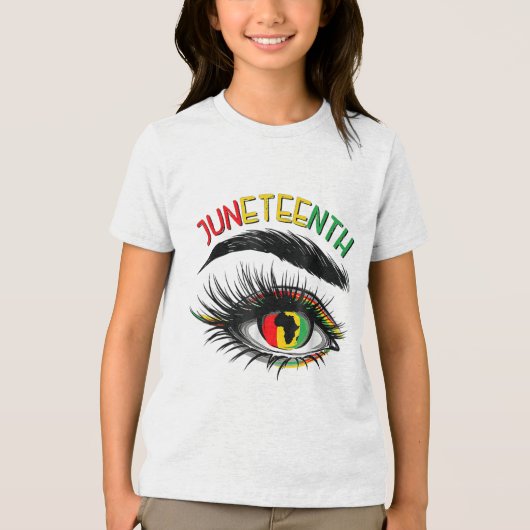Heldere ogen Juneteenth Eye Afro-Amerikaanse vrouw Tri-Blend Shirt (Voorkant)