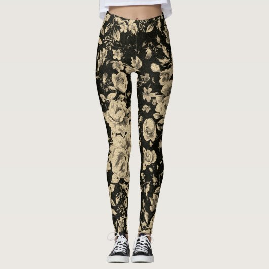 Heldere  oliebloemen op zwart leggings (Voorkant)
