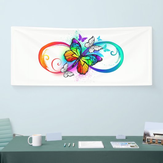 Heldere oneindigheid met regenboog vlinder spandoek (Beurs)