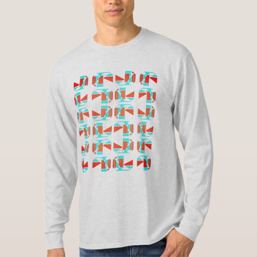 Heldere Oranje Aqua Tan Geometrische Stukken MCM L T-shirt (Voorkant)