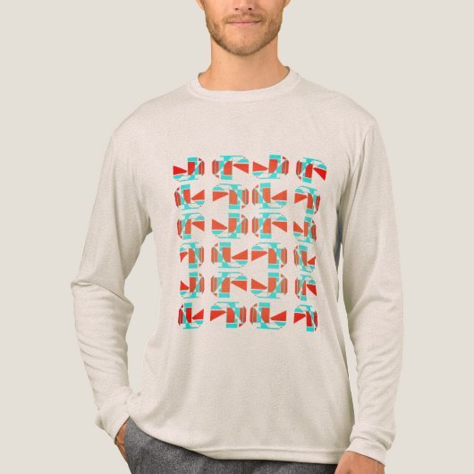 Heldere Oranje Aqua Tan Geometrische Stukken MCM L Tri-Blend Shirt (Voorkant volledig)