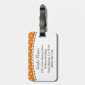 Heldere oranje bloem polka stippen genaamd bagagel bagagelabel (Achterkant verticaal)