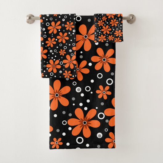 Heldere oranje bloemen op een zwarte achtergrond m bad handdoek (Insitu)