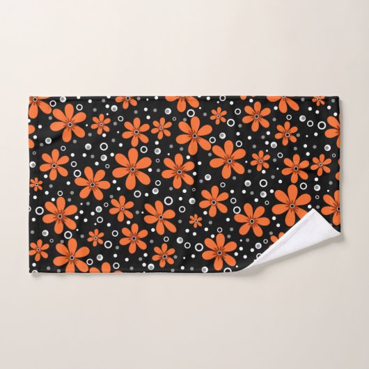 Heldere oranje bloemen op een zwarte achtergrond m bad handdoek (Handdoek)