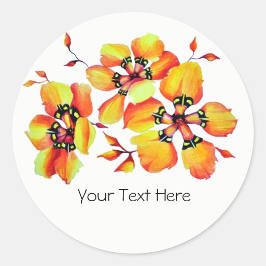 Heldere Oranje bloemen - uw eigen tekst Ronde Sticker (Voorkant)