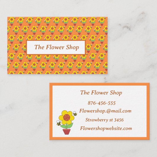 Heldere Oranje en gele zonnebloem Visitekaartje (Voorkant / Achterkant)