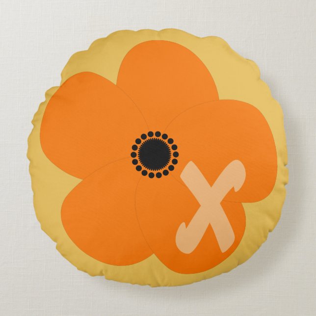 Heldere Oranje gele bloem Rond Kussen (Voorkant)