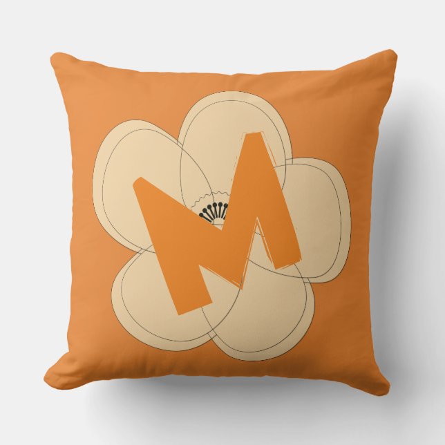 Heldere Oranje Kleur Pop Bloemenkussen Kussen (Voorkant)