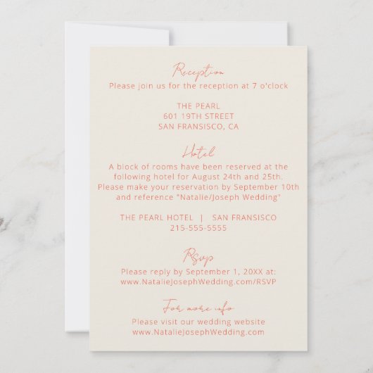 Heldere Oranje retro grillig alles in één bruiloft Kaart (Achterkant)