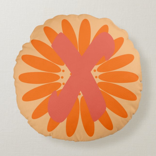 Heldere Oranje reuzenbloem monogram Rond Kussen (Voorkant)