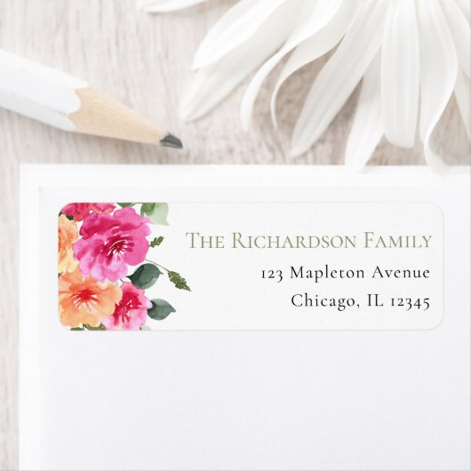 Heldere oranje roze pinda's bloemen zomer etiket (Insitu)